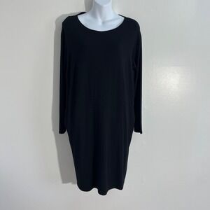 Eileen Fisher Black Viscose‎ Jersey Knit Dress With Pockets Size S